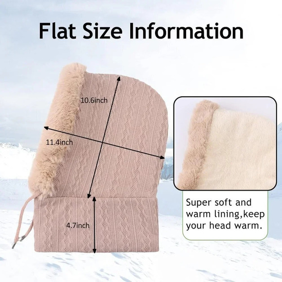 Winter Balaclava Hats Women Warm Thick  Fluff Beanie Adult Neck Face Cover Cap - Picture 7 of 7